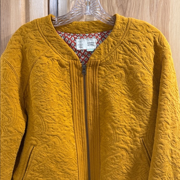 Saturday Sunday Anthropologie Mustard Yellow Quilted Boho Bomber Jacket Size L - Picture 2 of 9